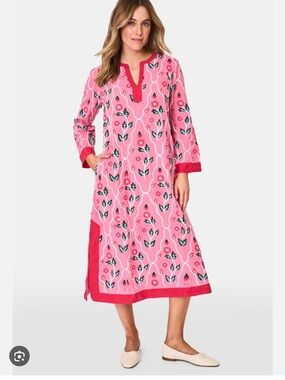 Roller Rabbit Pink trellis Johanna Floral Long-Sleeve Midi caftan